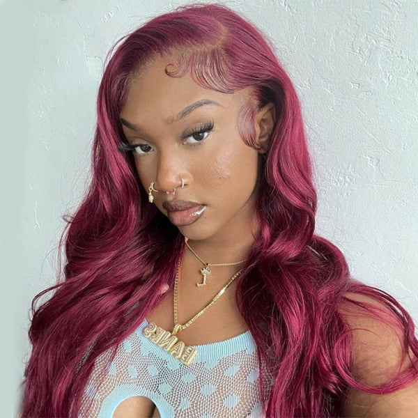 Burgundy 99J Body Wave HD 13x4 Lace Front Wigs 100% Human Hair Wigs With Baby Hair