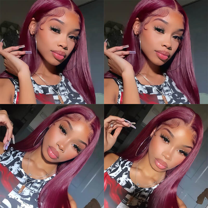 Burgundy 99j Colored Wig 13X6 Straight HD Transparent Lace Frontal Wigs for Sale