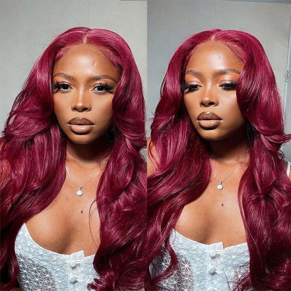 Burgundy 99J Body Wave HD 13x4 Lace Front Wigs 100% Human Hair Wigs With Baby Hair