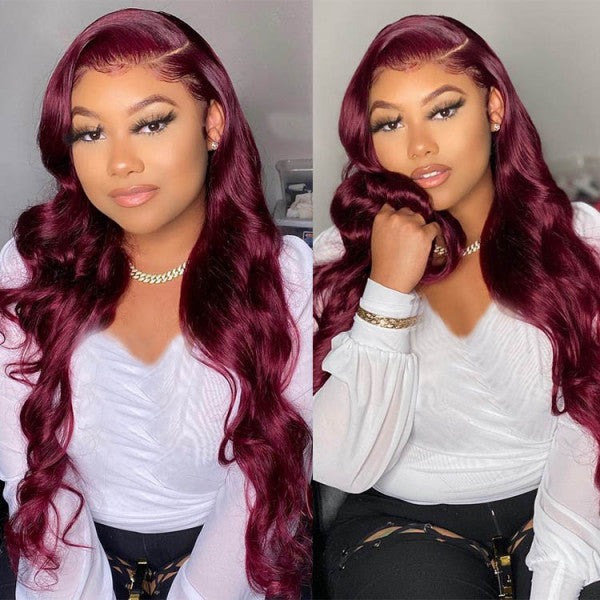 Burgundy 99J Body Wave HD 13x4 Lace Front Wigs 100% Human Hair Wigs With Baby Hair