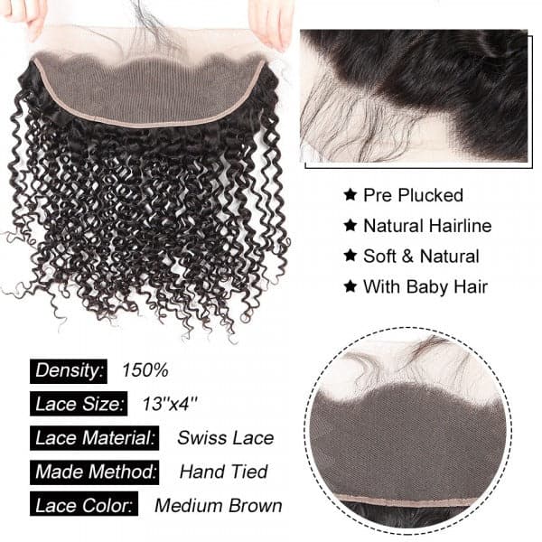 Kinky Curly Hair 4 Bundles With Lace Frontal Closure Brazilian Virgin Human Hair Weave For Black Women