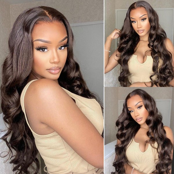 #4 Dark Brown Wigs Body Wave Chocolate Brown Human Hair Lace Front Wigs