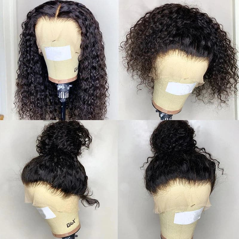 Long Deep Curly 13x4 Lace Front Wigs Hand-tied Human Hair Wigs Natural Hairline