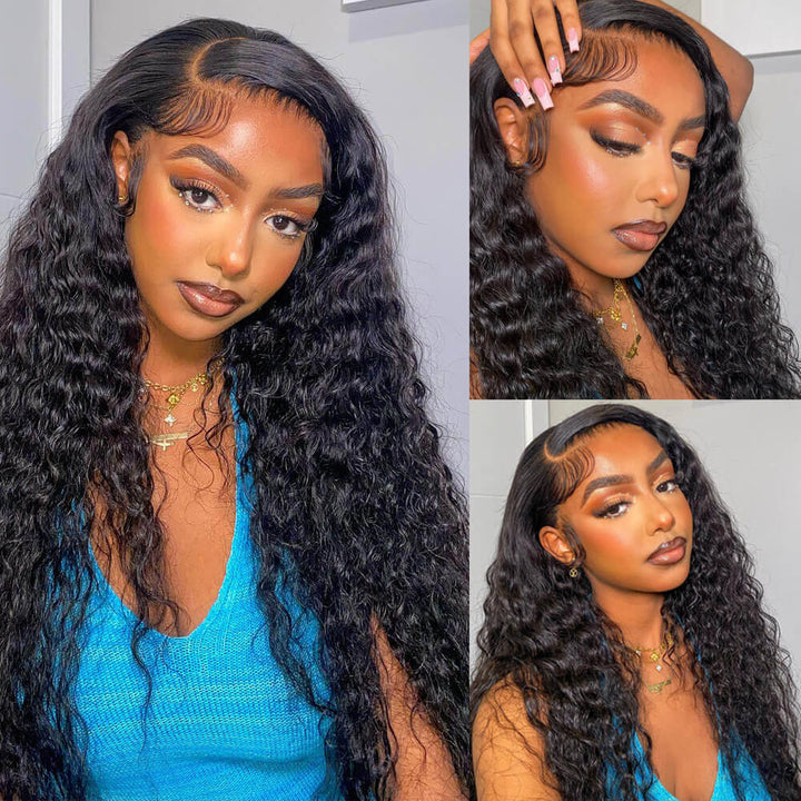 Deep Wave 13x4 HD Transparent Lace Front Wig Human Hair Glueless Lace Wigs