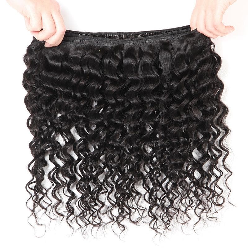 100% Human Hair Deep Wave 3 Bundles With Ear To Ear Frontal Closure With Baby Hair