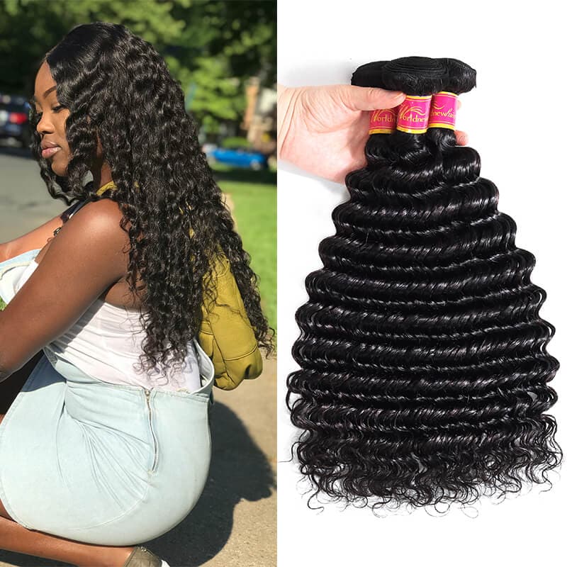 WorldNewHair Human Hair Weave Deep Wave 100% Human Hair 3 Bundle Deals