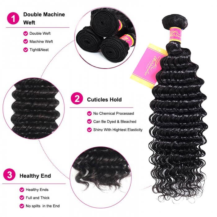 Deep Wave Human Hair Bundles With Lace Closure Brazilian Virgin Remy Hair Weave And Closure