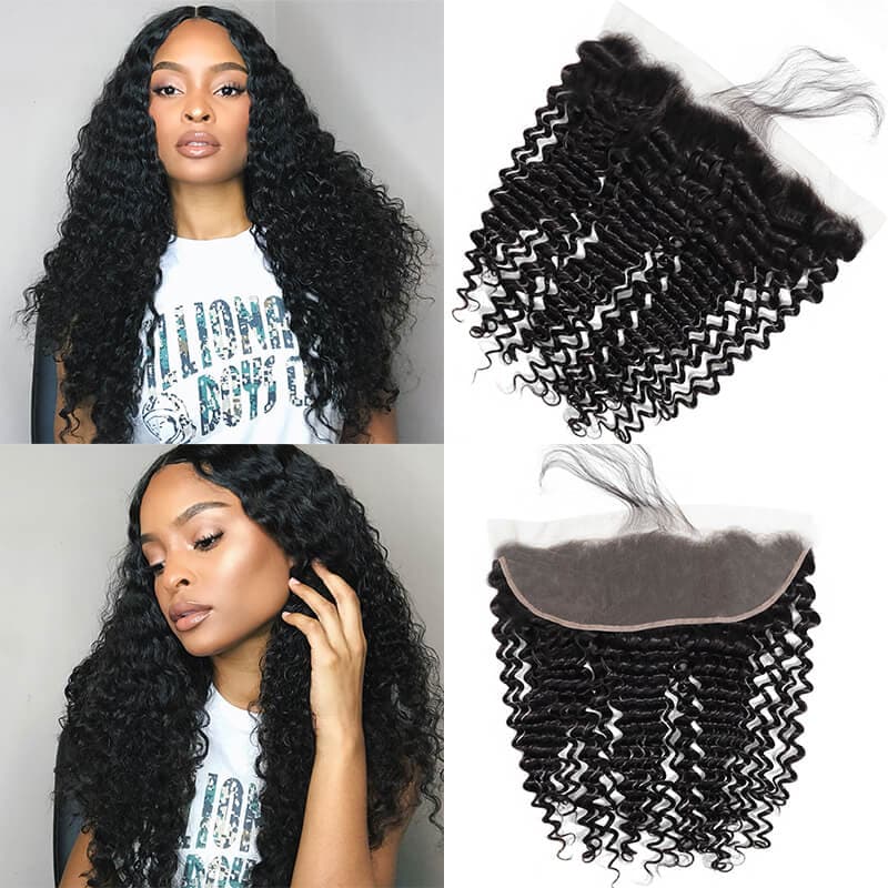 Deep Wave Hair 13x4 Lace Frontal Closure Ear to Ear curly HD Lace Frontal