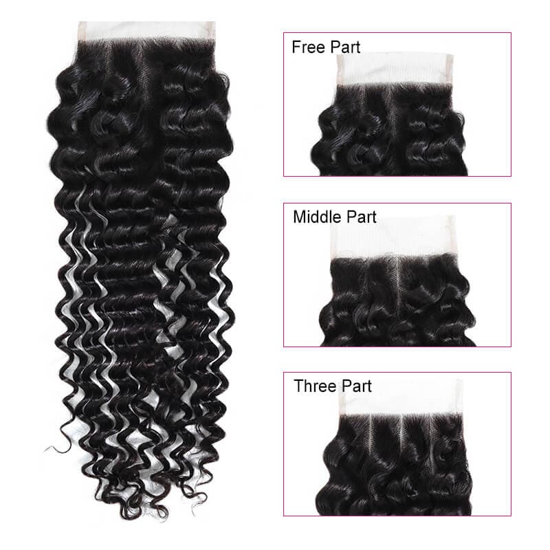 Cheap 4x4 Pre Plucked Deep Wave Lace Closure Non Remy Middle Free Part Closure