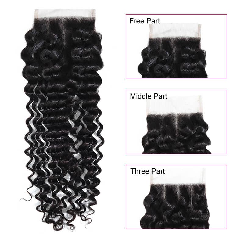 Deep Wave Human Hair Bundles With Lace Closure Brazilian Virgin Remy Hair Weave And Closure