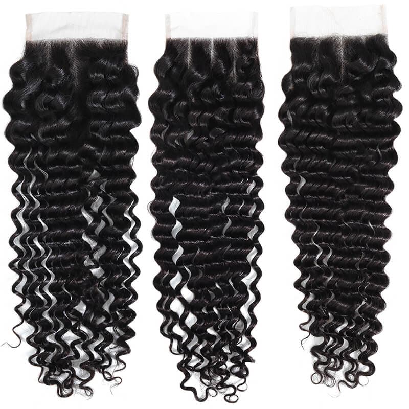 Cheap 4x4 Pre Plucked Deep Wave Lace Closure Non Remy Middle Free Part Closure