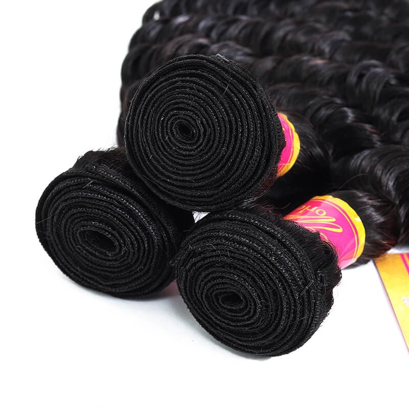 Brazilian Virgin Hair 3 Bundles Deep Wave Wavy Virgin Human Hair Weft