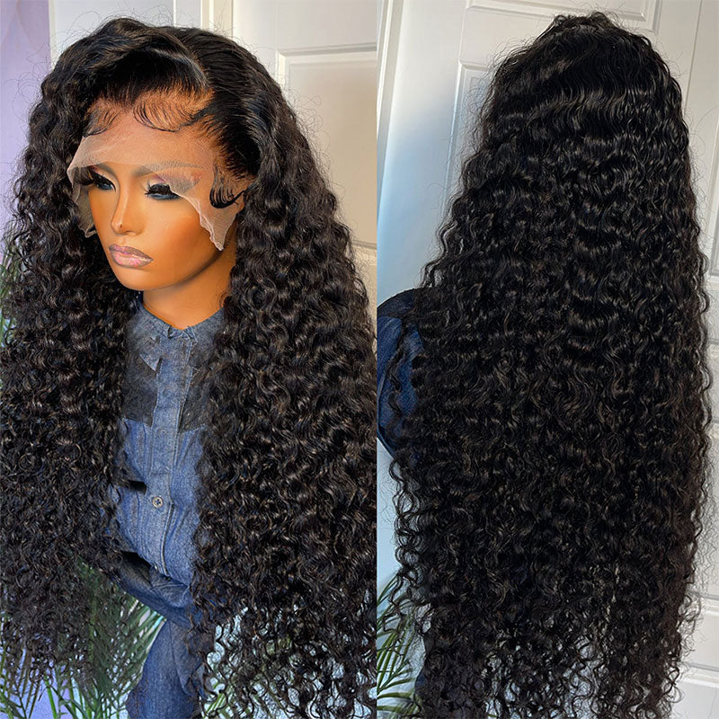 Deep Wave 13x4 HD Transparent Lace Front Wig Human Hair Glueless Lace Wigs