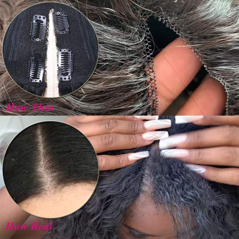 Beginner Friendly V Part Wigs Glueless Jerry Curly Human Hair Wigs No Sew In No Gel NO Leave Out V Part Wig