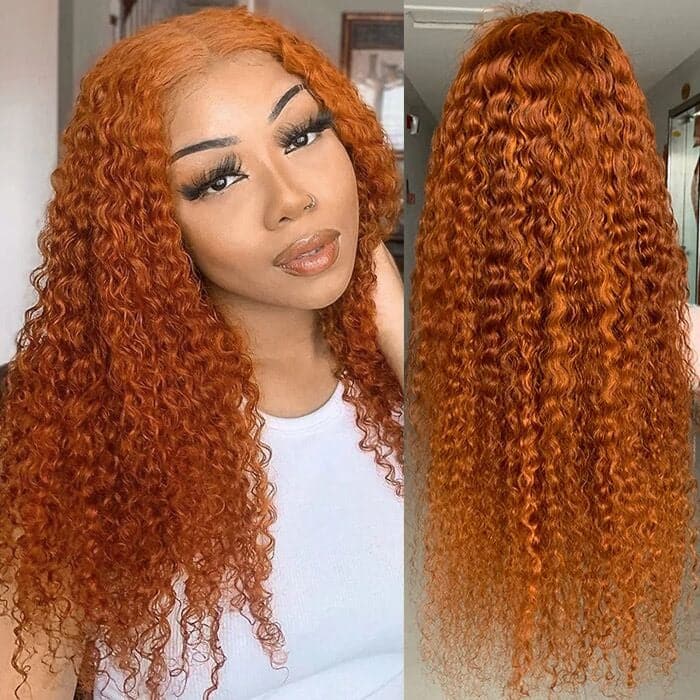 Orange Ginger Color Water Wave 13x4 HD Human Hair Lace Wigs With Pre-Plucked Baby Hair