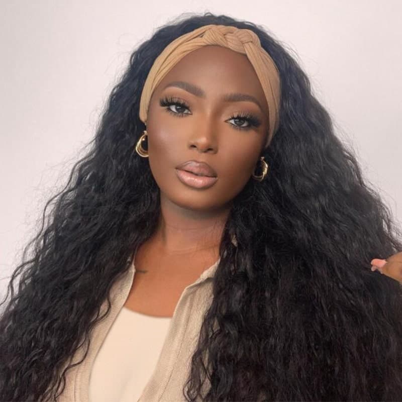 Water Wave Hair Headband Wig Adjustable Non Lace Front Wigs