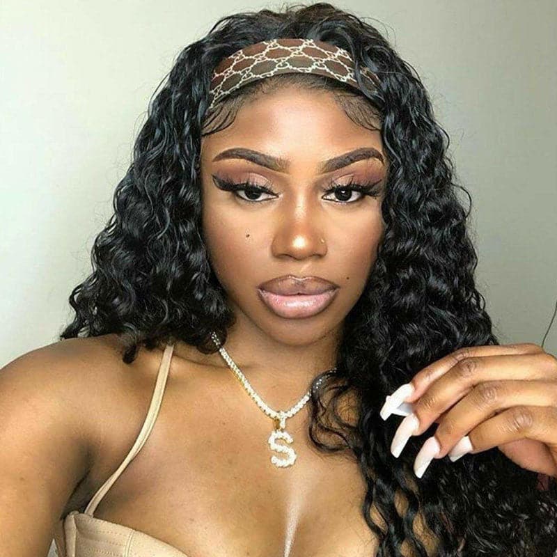 Water Wave Hair Headband Wig Adjustable Non Lace Front Wigs