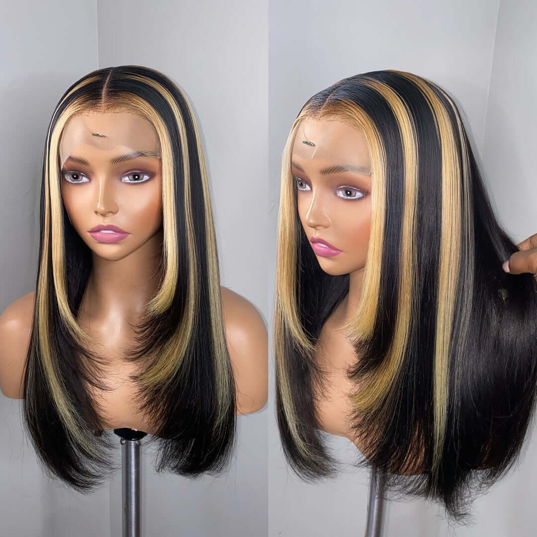 Highlight Layered Haircut 13x4 Transparent Lace Front Wigs Straight Human Hair Wigs