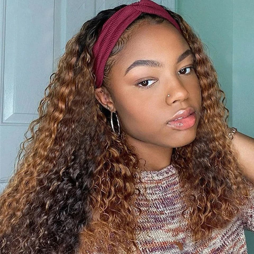 Highlight Headband Wig Kinky Curly Virgin Human Hair Wigs