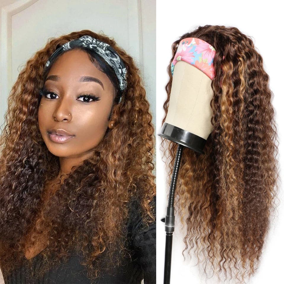 Highlight Headband Wig Kinky Curly Virgin Human Hair Wigs