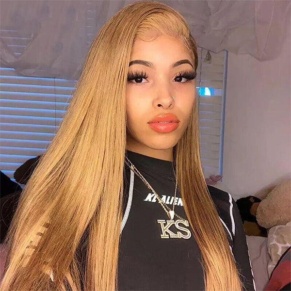 #27 Honey Blonde Human Hair Colored 13x4 Lace Front Wigs For Black Women