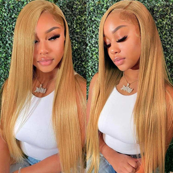 #27 Honey Blonde Human Hair Colored 13x4 Lace Front Wigs For Black Women