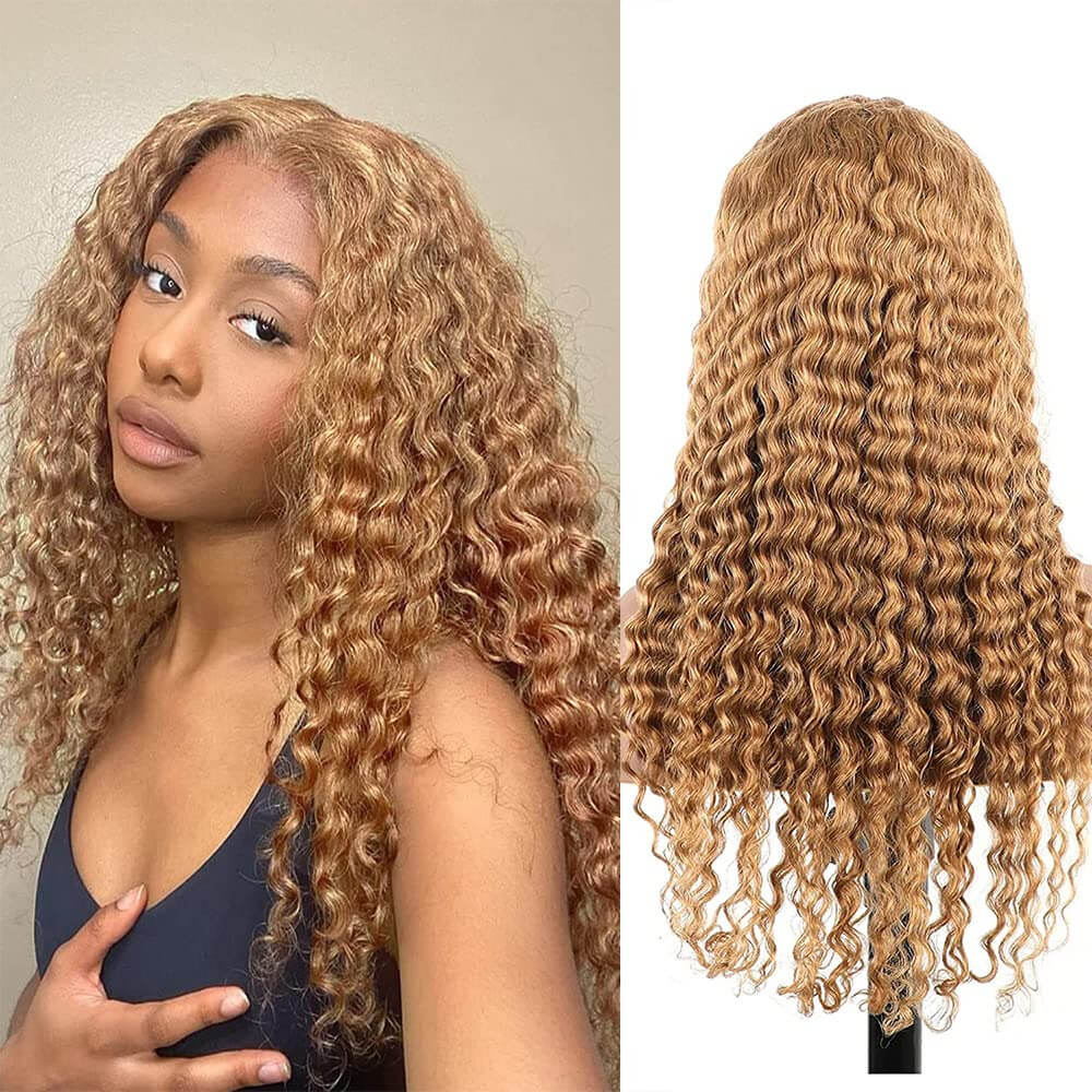 #27 Colored Pre Plucked Water Wave Lace Wig Honey Blonde Human Hair Wigs