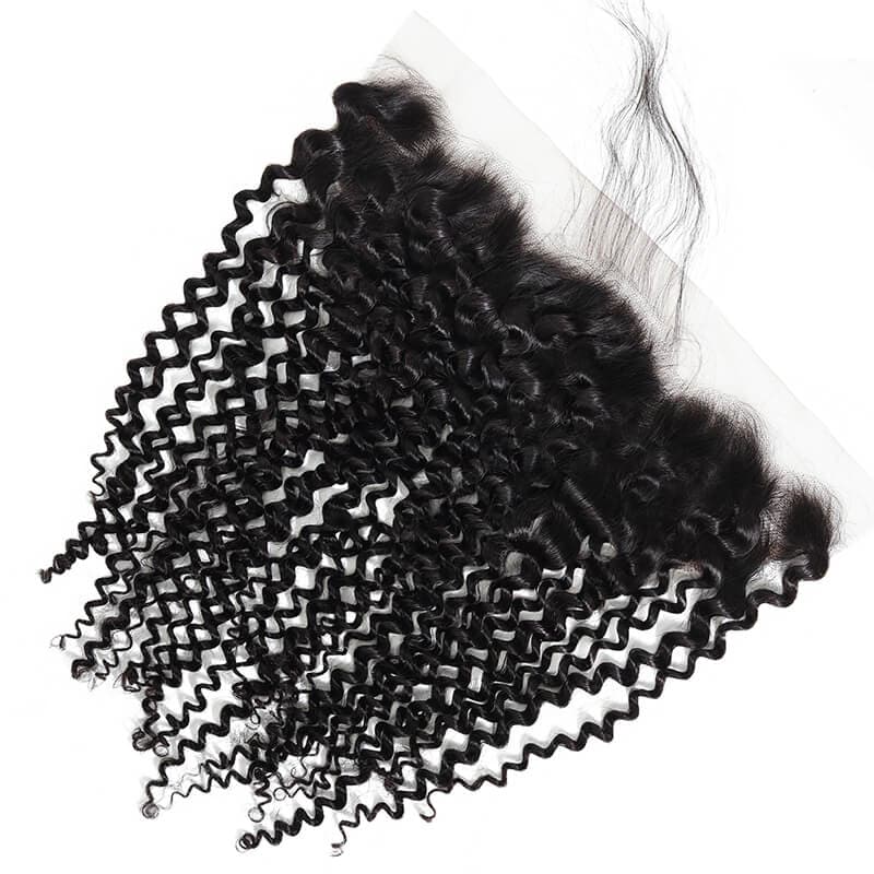 Remy Kinky Curly Hair 13x4 Ear To Ear Lace Frontal Closure Free Part Bleached Knots