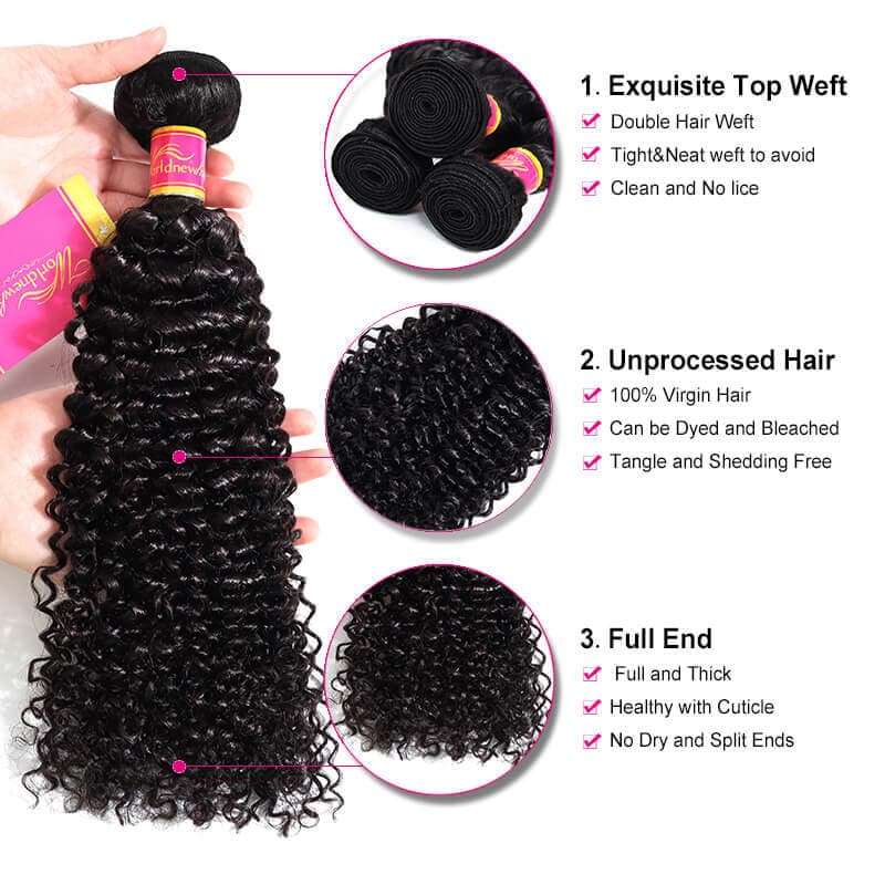 Unprocessed Brazilian Hair 3pcs Kinky Curly Human Hair Bundles with Lace Frontal
