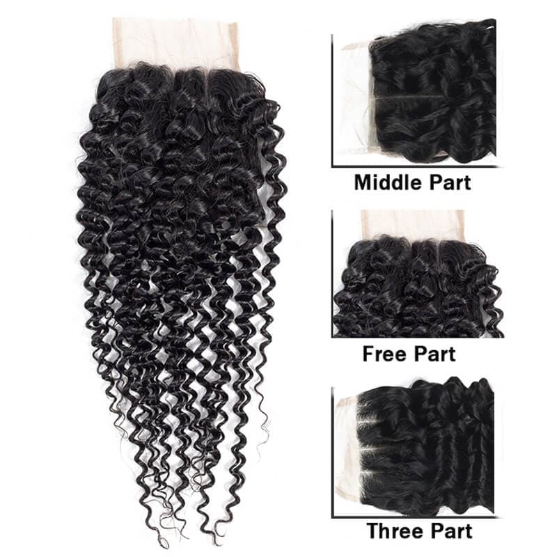 Kinky Curly Hair 4x4 Pre Plucked Lace Closure Sews In Virgin Human Hair Extensions