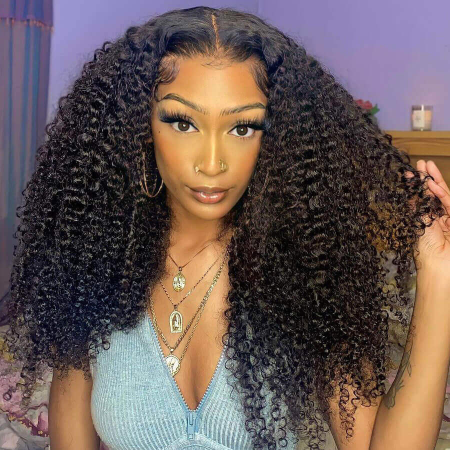 Kinky Curly 360 HD Lace Frontal Wig Pre Plucked 100% Virgin Real Human Hair Wigs