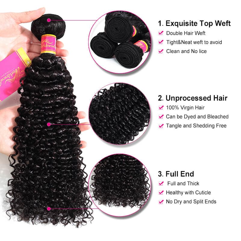 Kinky Curly Hair 4 Bundles With Lace Frontal Closure Brazilian Virgin Human Hair Weave For Black Women