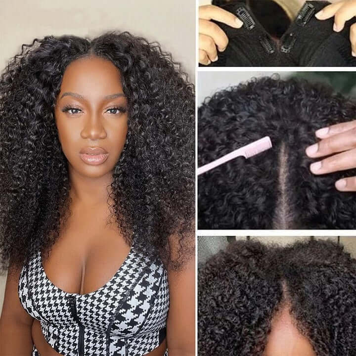 V Part Kinky Curl Wig Upgrade U Part Human Hair Wig Beginner Friendly