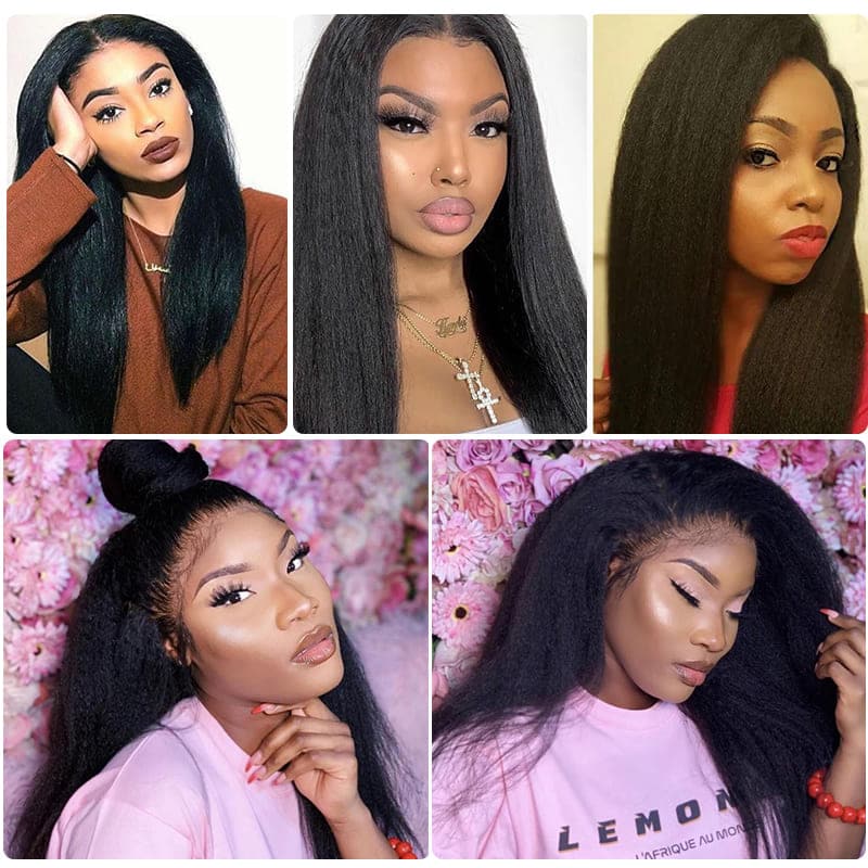 Kinky Straight 4x4 Lace Closure Wigs For Black Women 100% Human Hair Wigs