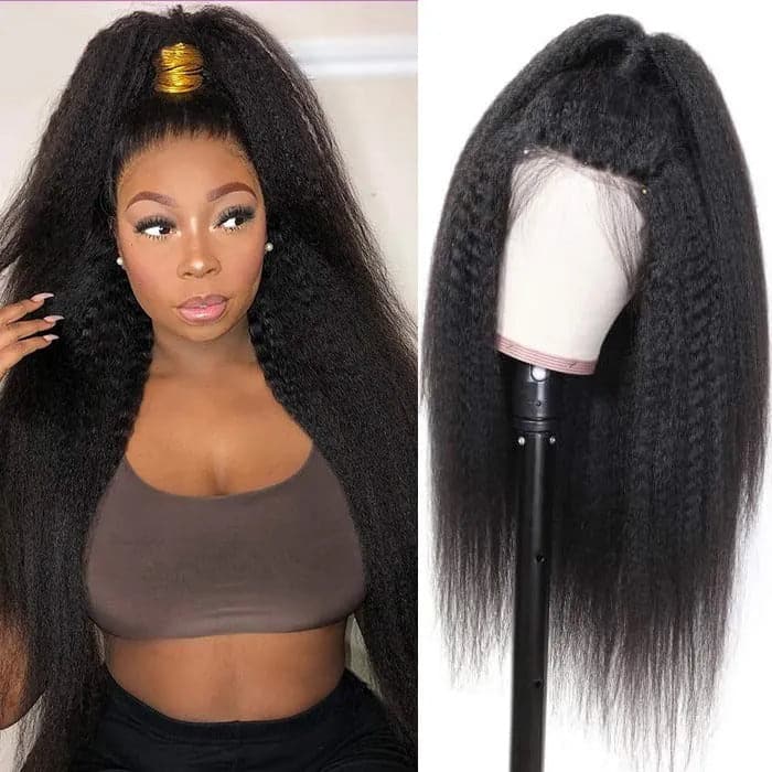 Kinky Straight 4x4 Lace Closure Wigs For Black Women 100% Human Hair Wigs