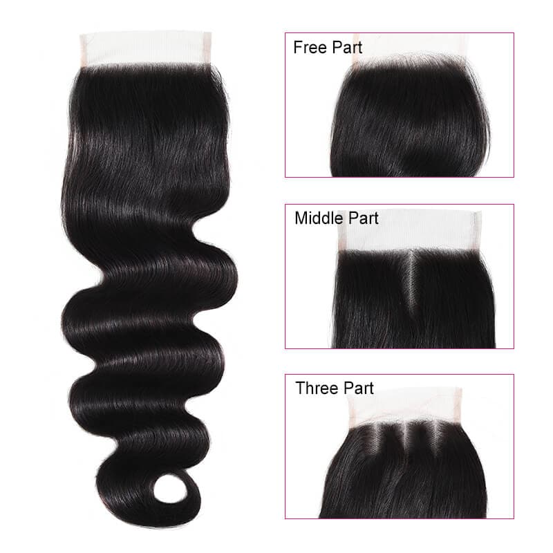 Body Wave Virgin Hair 4X4 Lace Closure Free Part Middle Part And Free Part