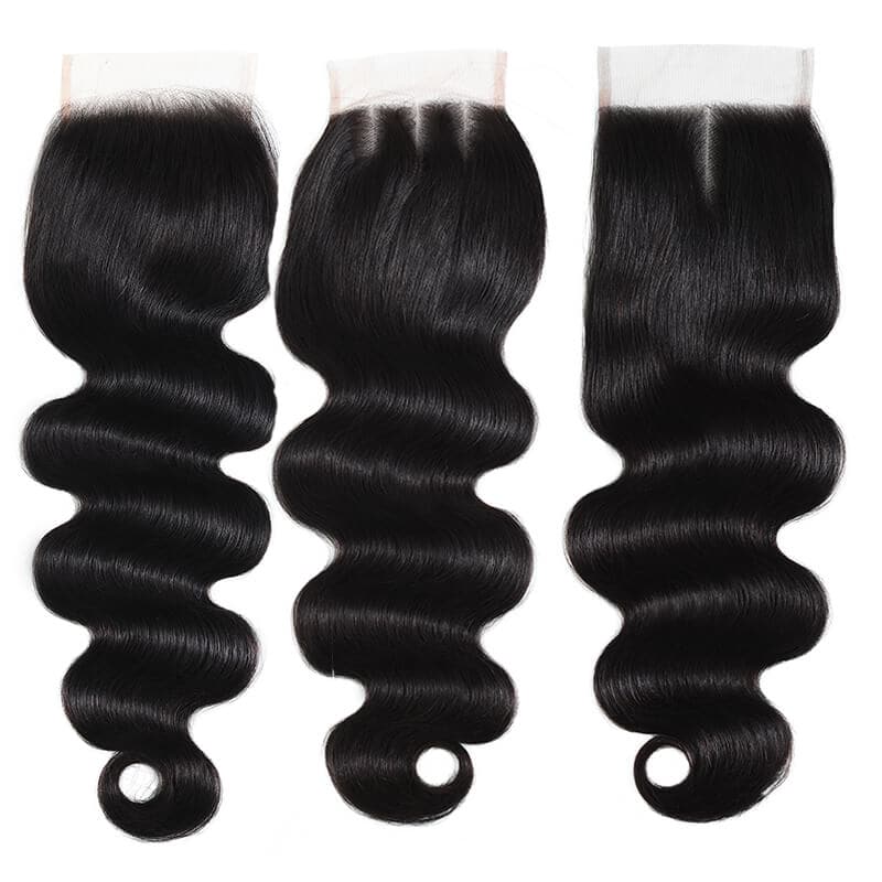 Body Wave Virgin Hair 4X4 Lace Closure Free Part Middle Part And Free Part