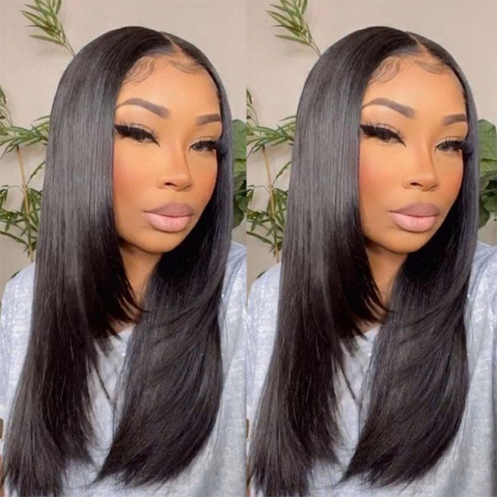 Straight Lace Front Wigs with Layer Inner Buckle Virgin Human Hair Wigs For Women