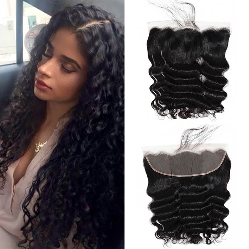 Virgin Hair Loose Deep Wave 13X4 Lace Frontal Closure Pre Plucked With Baby Hair Free Part