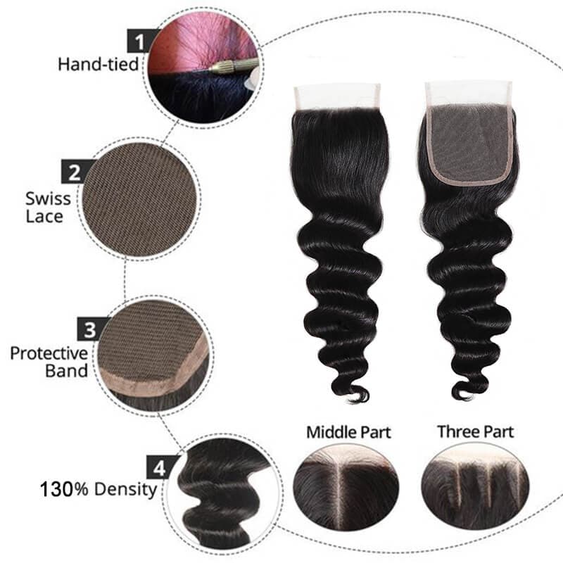 Loose Deep Wave Hair Bundles With Closure 100% Human Remy Hair For Black Woman