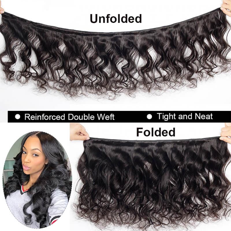WorldNewHair Brazilian Loose Wave Human Hair 3 Bundles with 13*4 Lace Frontal