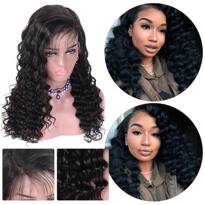 Natural Loose Deep Wave 13x4 Lace Front Wig Human Hair Pre Plucked With Baby Hair