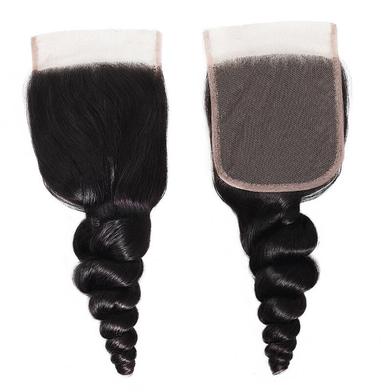 Brazilian Loose Wave Human Hair 3 Bundles with 4x4 Lace Closure
