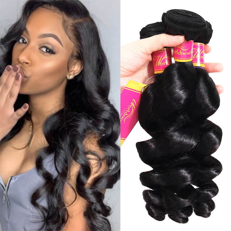 WorldNewHair Brazilian Human Hair 4 Bundles Loose Wave Virgin Human Hair Weave