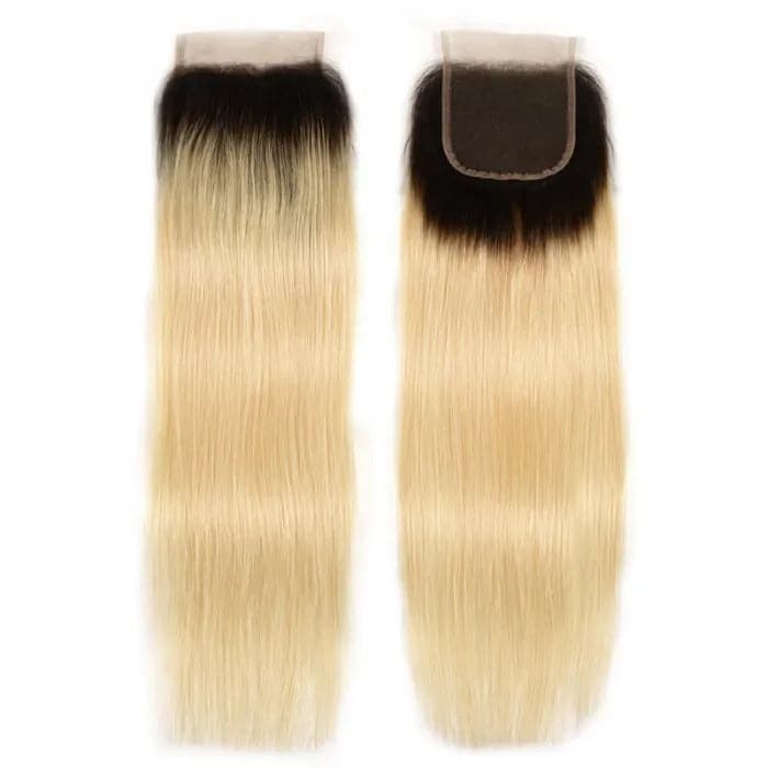 Straight Hair 1B/613 Blonde Ombre Human Hair Free Part 4*4 Lace Closures