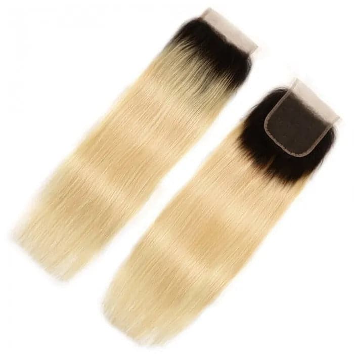 Straight Hair 1B/613 Blonde Ombre Human Hair Free Part 4*4 Lace Closures