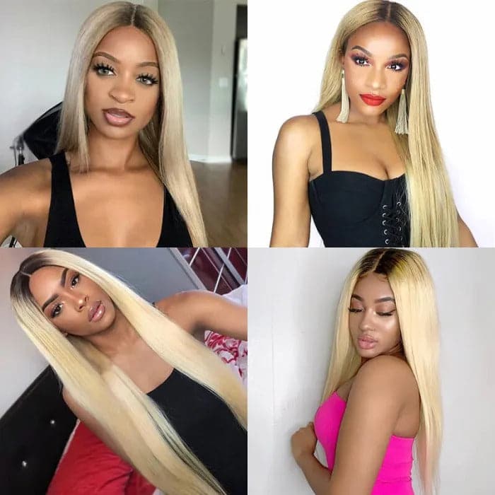 Straight Hair 1B/613 Blonde Ombre Human Hair Free Part 4*4 Lace Closures