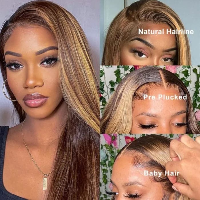 Highlight Wigs Real Human Hair Wigs Straight Ombre 13*4 Lace Front Wig