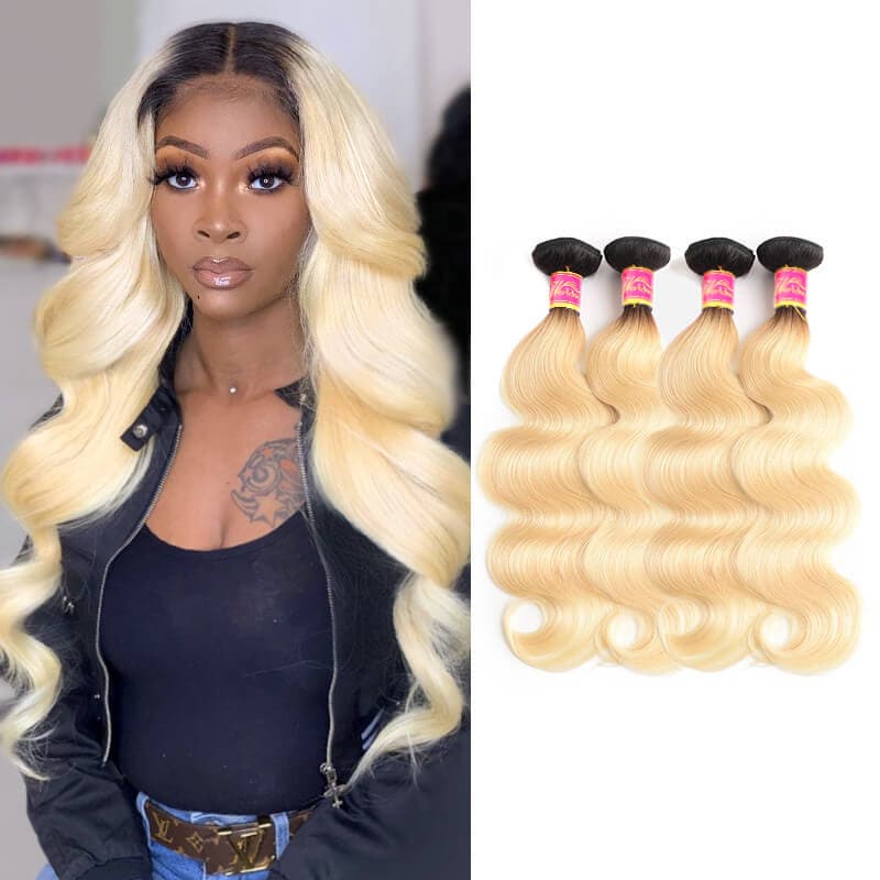 WorldNewHair Blonde Body Wave Hair 4 Bundles Brazilian Ombre Body Wave Human Virgin hair Weft