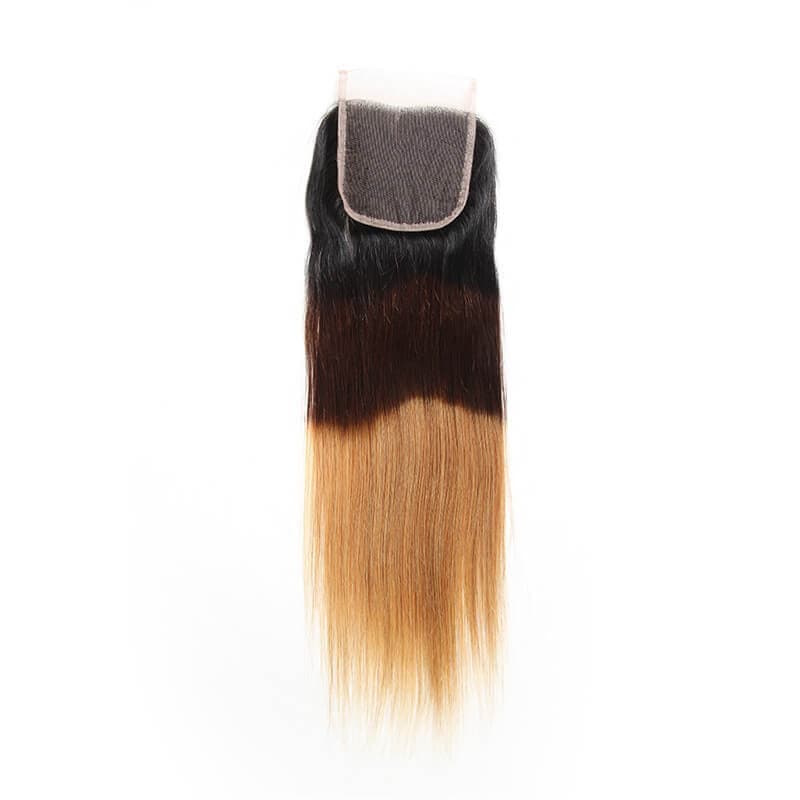 1B/4/27 Brazilian Straight Lace Closure Human Virgin Hair Ombre Hair